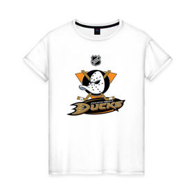 Женская футболка хлопок с принтом Anaheim Ducks (Black) , 100% хлопок | прямой крой, круглый вырез горловины, длина до линии бедер, слегка спущенное плечо | anaheim ducks | nhl | спорт | хоккей