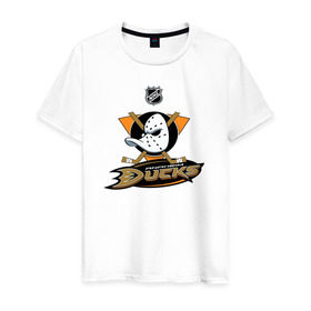 Мужская футболка хлопок с принтом Anaheim Ducks (Black) , 100% хлопок | прямой крой, круглый вырез горловины, длина до линии бедер, слегка спущенное плечо. | Тематика изображения на принте: anaheim ducks | nhl | спорт | хоккей