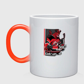Кружка хамелеон с принтом New Jersey Devils , керамика | меняет цвет при нагревании, емкость 330 мл | Тематика изображения на принте: new jersey devils | nhl | спорт | хоккей