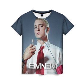 Женская футболка 3D с принтом Eminem , 100% полиэфир ( синтетическое хлопкоподобное полотно) | прямой крой, круглый вырез горловины, длина до линии бедер | eminem | music | rap | музыка | реп | эминем