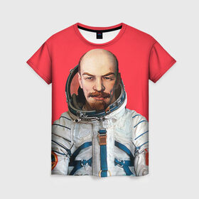 Женская футболка 3D с принтом Ленин космонавт , 100% полиэфир ( синтетическое хлопкоподобное полотно) | прямой крой, круглый вырез горловины, длина до линии бедер | lenin | ильич | космонавт | космос | ленин | ретро | ссср | товарищ
