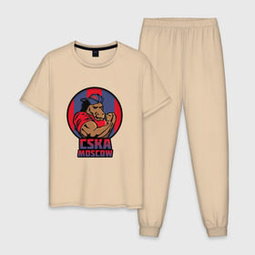 Мужская пижама хлопок с принтом ЦСКА Москва , 100% хлопок | брюки и футболка прямого кроя, без карманов, на брюках мягкая резинка на поясе и по низу штанин
 | 