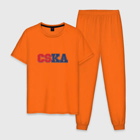 Мужская пижама хлопок с принтом CSKA , 100% хлопок | брюки и футболка прямого кроя, без карманов, на брюках мягкая резинка на поясе и по низу штанин
 | 