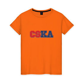 Женская футболка хлопок с принтом CSKA , 100% хлопок | прямой крой, круглый вырез горловины, длина до линии бедер, слегка спущенное плечо | 