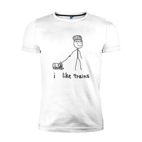 Мужская футболка премиум с принтом Я люблю поезда , 92% хлопок, 8% лайкра | приталенный силуэт, круглый вырез ворота, длина до линии бедра, короткий рукав | вагоны | метро | поезд | транспорт | человечек