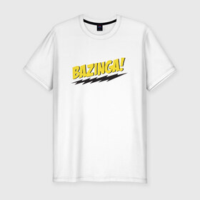 Мужская футболка премиум с принтом Bazinga , 92% хлопок, 8% лайкра | приталенный силуэт, круглый вырез ворота, длина до линии бедра, короткий рукав | шелдон