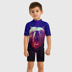 Детский купальный костюм 3D с принтом BearRoarrr , Полиэстер 85%, Спандекс 15% | застежка на молнии на спине | 