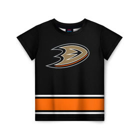 Детская футболка 3D с принтом Anaheim Ducks Selanne , 100% гипоаллергенный полиэфир | прямой крой, круглый вырез горловины, длина до линии бедер, чуть спущенное плечо, ткань немного тянется | anaheim ducks selanne | nhl | спорт | хоккей