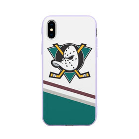 Чехол для Apple iPhone X силиконовый матовый с принтом Anaheim Ducks Selanne , Силикон | Печать на задней стороне чехла, без боковой панели | anaheim ducks selanne | nhl | спорт | хоккей