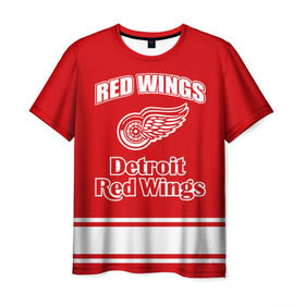 Мужская футболка 3D с принтом Detroit red wings , 100% полиэфир | прямой крой, круглый вырез горловины, длина до линии бедер | detroit red wings | nhl | спорт | хоккей