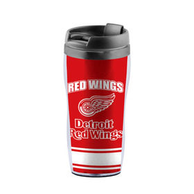 Термокружка-непроливайка с принтом Detroit red wings , внутренняя часть — пищевой пластик, наружная часть — прозрачный пластик, между ними — полиграфическая вставка с рисунком | объем — 350 мл, герметичная крышка | detroit red wings | nhl | спорт | хоккей