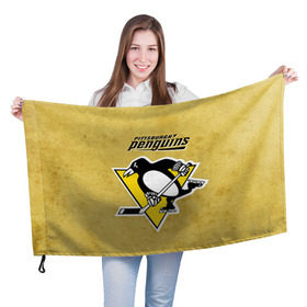 Флаг 3D с принтом Pittsburgh Pinguins , 100% полиэстер | плотность ткани — 95 г/м2, размер — 67 х 109 см. Принт наносится с одной стороны | nhl | pittsburgh pinguins | спорт | хоккей