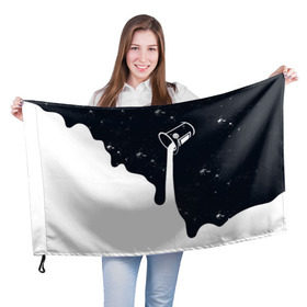 Флаг 3D с принтом Черно-белый , 100% полиэстер | плотность ткани — 95 г/м2, размер — 67 х 109 см. Принт наносится с одной стороны | брызги | ведро | космос | краска | черно белый