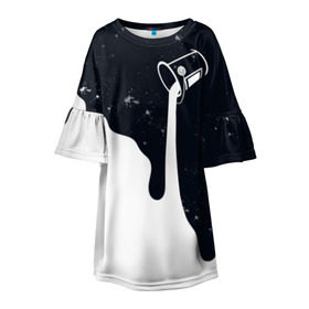 Детское платье 3D с принтом Черно-белый , 100% полиэстер | прямой силуэт, чуть расширенный к низу. Круглая горловина, на рукавах — воланы | Тематика изображения на принте: брызги | ведро | космос | краска | черно белый