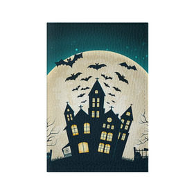 Обложка для паспорта матовая кожа с принтом Хэллоуин. Замок , натуральная матовая кожа | размер 19,3 х 13,7 см; прозрачные пластиковые крепления | Тематика изображения на принте: halloween | замок | праздник | тыква | хэллоуин