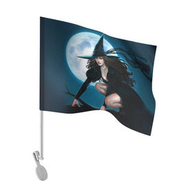 Флаг для автомобиля с принтом Ведьма , 100% полиэстер | Размер: 30*21 см | halloween | ведьма | праздник | тыква | хэллоуин
