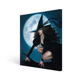 Холст квадратный с принтом Ведьма , 100% ПВХ |  | halloween | ведьма | праздник | тыква | хэллоуин