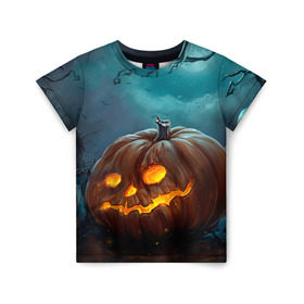Детская футболка 3D с принтом Тыква , 100% гипоаллергенный полиэфир | прямой крой, круглый вырез горловины, длина до линии бедер, чуть спущенное плечо, ткань немного тянется | halloween | праздник | тыква | хэллоуин