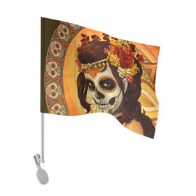 Флаг для автомобиля с принтом Девушка. Сахарный череп , 100% полиэстер | Размер: 30*21 см | halloween | девушка | праздник | сахарный череп | тыква | хэллоуин | череп