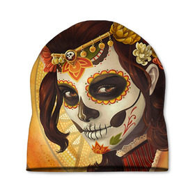 Шапка 3D с принтом Девушка. Сахарный череп , 100% полиэстер | универсальный размер, печать по всей поверхности изделия | halloween | девушка | праздник | сахарный череп | тыква | хэллоуин | череп