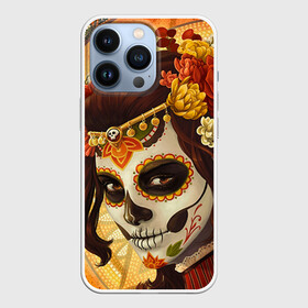 Чехол для iPhone 13 Pro с принтом Девушка. Сахарный череп ,  |  | Тематика изображения на принте: halloween | девушка | праздник | сахарный череп | тыква | хэллоуин | череп