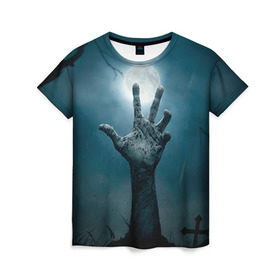 Женская футболка 3D с принтом Рука , 100% полиэфир ( синтетическое хлопкоподобное полотно) | прямой крой, круглый вырез горловины, длина до линии бедер | зомби