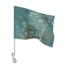 Флаг для автомобиля с принтом Цветущая ветка миндаля , 100% полиэстер | Размер: 30*21 см | вишня | цветы