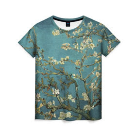 Женская футболка 3D с принтом Цветущая ветка миндаля , 100% полиэфир ( синтетическое хлопкоподобное полотно) | прямой крой, круглый вырез горловины, длина до линии бедер | вишня | цветы