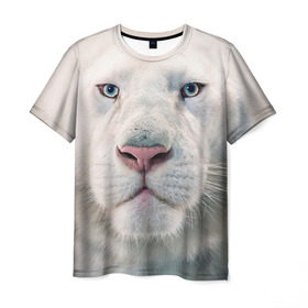 Мужская футболка 3D с принтом Белый лев , 100% полиэфир | прямой крой, круглый вырез горловины, длина до линии бедер | белый лев | животные | лев
