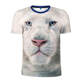 Мужская футболка 3D спортивная с принтом Белый лев , 100% полиэстер с улучшенными характеристиками | приталенный силуэт, круглая горловина, широкие плечи, сужается к линии бедра | белый лев | животные | лев