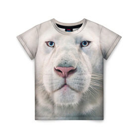 Детская футболка 3D с принтом Белый лев , 100% гипоаллергенный полиэфир | прямой крой, круглый вырез горловины, длина до линии бедер, чуть спущенное плечо, ткань немного тянется | белый лев | животные | лев