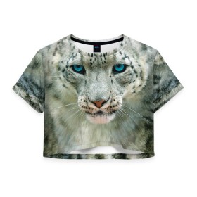 Женская футболка 3D укороченная с принтом Снежный барс , 100% полиэстер | круглая горловина, длина футболки до линии талии, рукава с отворотами | барс | животные | кошка | снежный барс