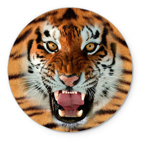 Коврик круглый с принтом Тигр , резина и полиэстер | круглая форма, изображение наносится на всю лицевую часть | животные | зубы | кошка | тигр