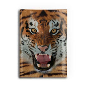 Обложка для автодокументов с принтом Тигр , натуральная кожа |  размер 19,9*13 см; внутри 4 больших “конверта” для документов и один маленький отдел — туда идеально встанут права | животные | зубы | кошка | тигр