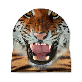 Шапка 3D с принтом Тигр , 100% полиэстер | универсальный размер, печать по всей поверхности изделия | животные | зубы | кошка | тигр