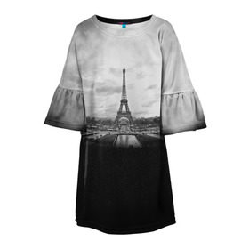 Детское платье 3D с принтом Париж , 100% полиэстер | прямой силуэт, чуть расширенный к низу. Круглая горловина, на рукавах — воланы | Тематика изображения на принте: 