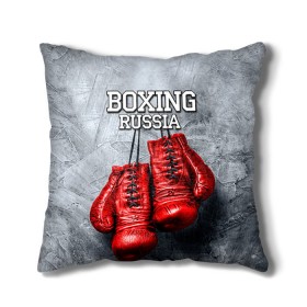 Подушка 3D с принтом Boxing , наволочка – 100% полиэстер, наполнитель – холлофайбер (легкий наполнитель, не вызывает аллергию). | состоит из подушки и наволочки. Наволочка на молнии, легко снимается для стирки | Тематика изображения на принте: boxing | boxing russia | бокс | боксер | перчатки