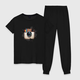 Женская пижама хлопок с принтом Instagram , 100% хлопок | брюки и футболка прямого кроя, без карманов, на брюках мягкая резинка на поясе и по низу штанин | инстаграм