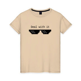 Женская футболка хлопок с принтом Очки Deal With It , 100% хлопок | прямой крой, круглый вырез горловины, длина до линии бедер, слегка спущенное плечо | 