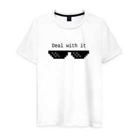 Мужская футболка хлопок с принтом Очки Deal With It , 100% хлопок | прямой крой, круглый вырез горловины, длина до линии бедер, слегка спущенное плечо. | 