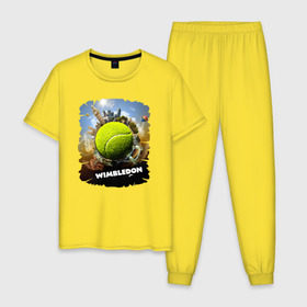 Мужская пижама хлопок с принтом Уимблдон (Wimbledon) , 100% хлопок | брюки и футболка прямого кроя, без карманов, на брюках мягкая резинка на поясе и по низу штанин
 | wimbledon | англия | большой теннис | великобритания | теннисный мяч | уимблдон