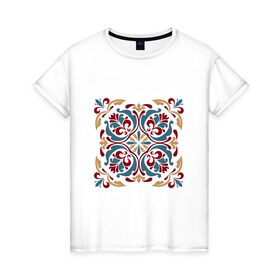 Женская футболка хлопок с принтом Квадратный узор , 100% хлопок | прямой крой, круглый вырез горловины, длина до линии бедер, слегка спущенное плечо | арабский | винтаж | квадрат | персидский | узор