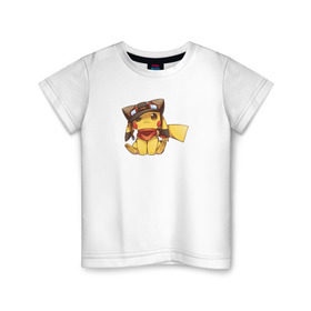 Детская футболка хлопок с принтом Пикачу , 100% хлопок | круглый вырез горловины, полуприлегающий силуэт, длина до линии бедер | pokemons | покемоны