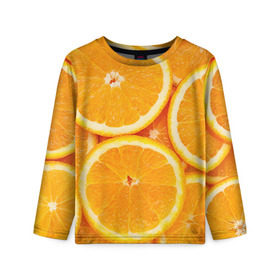 Детский лонгслив 3D с принтом Апельсин , 100% полиэстер | длинные рукава, круглый вырез горловины, полуприлегающий силуэт
 | апельсин | еда | лимон | фрукт