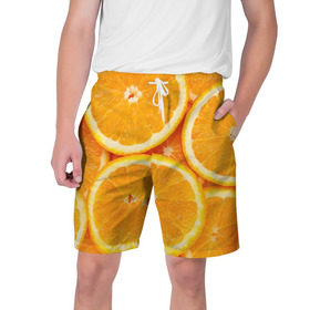 Мужские шорты 3D с принтом Апельсин ,  полиэстер 100% | прямой крой, два кармана без застежек по бокам. Мягкая трикотажная резинка на поясе, внутри которой широкие завязки. Длина чуть выше колен | Тематика изображения на принте: апельсин | еда | лимон | фрукт