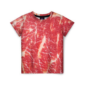 Детская футболка 3D с принтом Мясо , 100% гипоаллергенный полиэфир | прямой крой, круглый вырез горловины, длина до линии бедер, чуть спущенное плечо, ткань немного тянется | бекон | еда | мясо