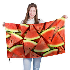 Флаг 3D с принтом Дольки арбуза , 100% полиэстер | плотность ткани — 95 г/м2, размер — 67 х 109 см. Принт наносится с одной стороны | арбуз | дольки арбуза | еда | фрукт | ягода