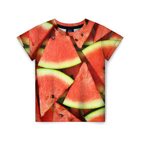 Детская футболка 3D с принтом Дольки арбуза , 100% гипоаллергенный полиэфир | прямой крой, круглый вырез горловины, длина до линии бедер, чуть спущенное плечо, ткань немного тянется | арбуз | дольки арбуза | еда | фрукт | ягода
