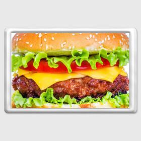 Магнит 45*70 с принтом Гамбургер , Пластик | Размер: 78*52 мм; Размер печати: 70*45 | Тематика изображения на принте: бутерброд | гамбургер | еда | фастфуд | чизбургер