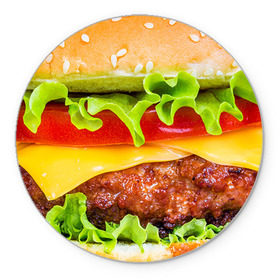 Коврик круглый с принтом Гамбургер , резина и полиэстер | круглая форма, изображение наносится на всю лицевую часть | бутерброд | гамбургер | еда | фастфуд | чизбургер